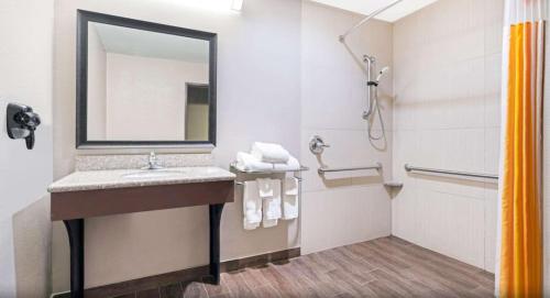 uma casa de banho com um lavatório e um espelho em La Quinta by Wyndham McAlester em McAlester