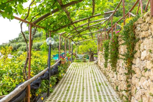 a greenhouse with a walkway in a garden at Starhost - La Casella seaview garden terrace and parking in Cetara