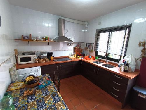 cocina pequeña con fregadero y fogones en La casita de la Estación, en Jimera de Líbar