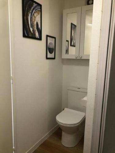 La salle de bains est pourvue de toilettes et de photos murales. dans l'établissement L'appart des Halles Tours centre, à Tours