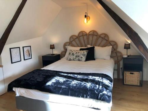a bedroom with a large bed in a attic at L'appart des Halles Tours centre in Tours