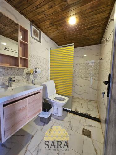 a bathroom with a sink and a toilet in it at SARA lUXURY CAMP in Disah