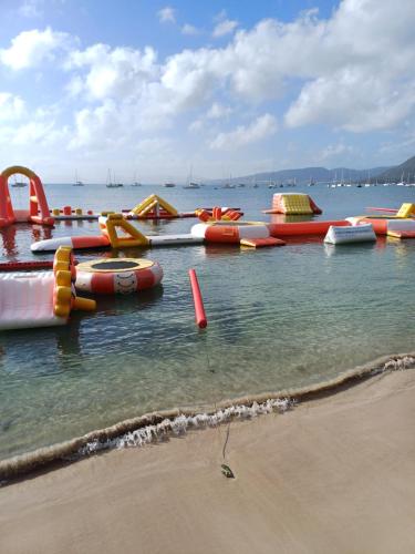 a water park with a bunch of different types of water slides at Au petit Régal in Sainte-Anne