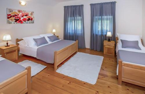 a bedroom with two beds and two windows at Villa Ognjistar in the hinterland of Makarska Riviera in Zmijavci
