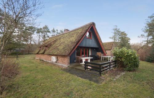 a house with a thatched roof on a field at 3 Bedroom Lovely Home In Henne in Henne Strand