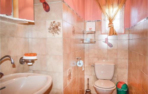 uma casa de banho com um WC e um lavatório em 5 Bedroom Nice Home In Cleder em Cléder