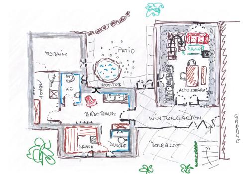 a sketch of a house plan at Chalet Alte Schmiede in Göstling an der Ybbs