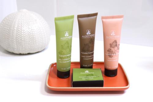 three products on a tray next to a white ball at Tour de Nesle La Rochelle Vieux Port 3 etoiles in La Rochelle