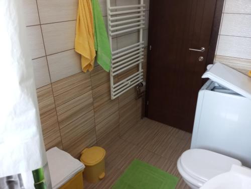 a bathroom with a toilet and a glass shower door at Villa Pahuljica in Jahorina
