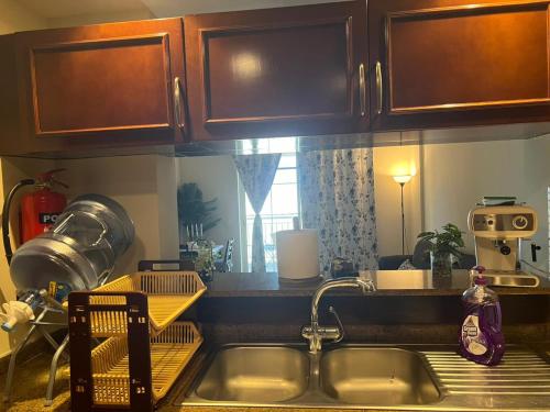 a kitchen counter with a sink and a window at هافانا المارينا Apartment in King Abdullah Economic City
