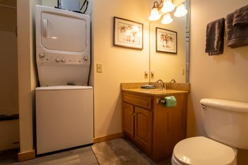 ピジョン・フォージにあるSmoky Mountain Retreat- Resort Cabin with modern amenities in the heart of PFのバスルーム(トイレ、シンク、冷蔵庫付)