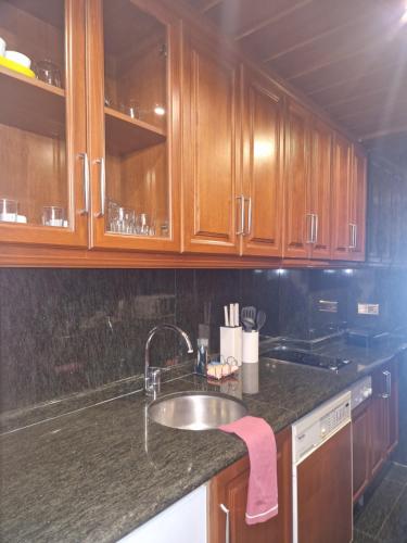 a kitchen with wooden cabinets and a sink at Apartamento Centro Marbella in Marbella