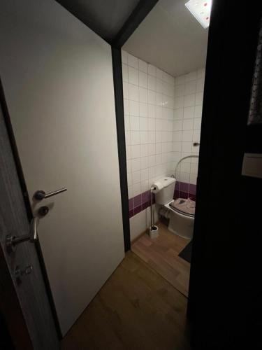 een open deur naar een badkamer met een toilet bij Le gîte du Palayau in Bastenaken