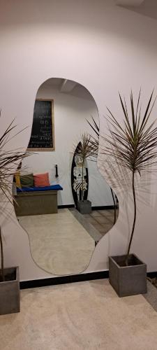 une chambre avec deux plantes en pot sur un mur dans l'établissement קקטוס אתגרים, à Ahangama