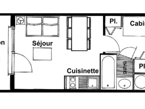 a floor plan of a small house at Les Saisies - Studio Cabine, Balcon Sud, Équipé - FR-1-293-151 in Les Saisies