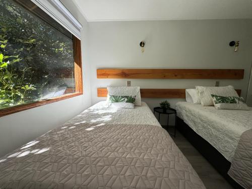 a bedroom with two beds and a window at Magnolia Bed & Breakfast in Villarrica
