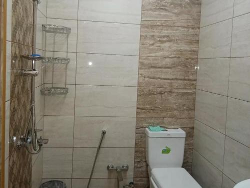 uma casa de banho com um WC e um chuveiro em Green villa em Gabala