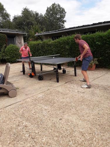 two children playing ping pong on a ping pong table at Chambres d'Hôtes de l'Ile du Saule in Saumur