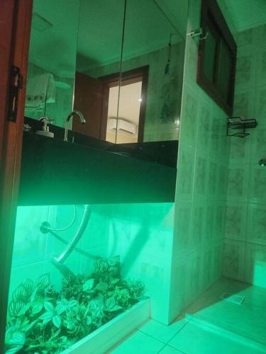 a bathroom with a fish tank in a sink at Apartamento Capão da Canoa com garagem in Capão da Canoa