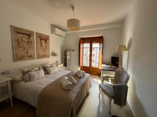 グラナダにあるFantastico Apartamento Suite en centro de Granadaのベッドルーム1室(ベッド1台、デスク、椅子付)