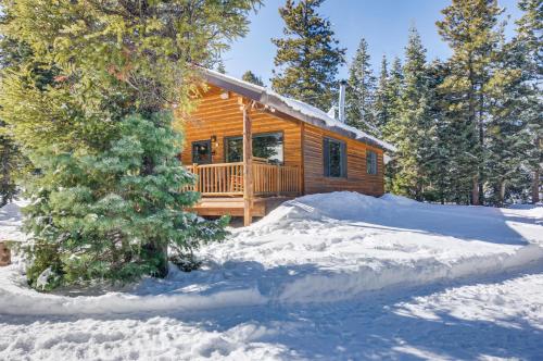 a log cabin in the woods in the snow at Duck Creek Village Cozy Cabin Near Fishing and ATV in Duck Creek Village
