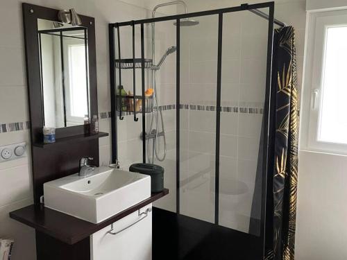 ein Bad mit einem Waschbecken und einer Dusche in der Unterkunft Maison de charme 