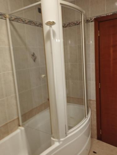 a shower with a glass door in a bathroom at Fattoria I Canarini in Fossalta di Piave