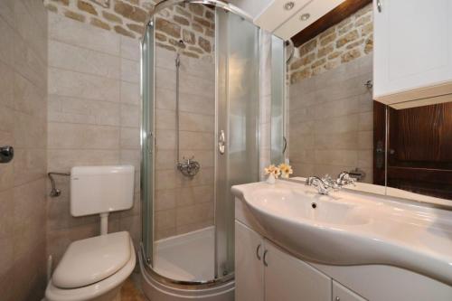 y baño con aseo, lavabo y ducha. en House Cirrus, en Sukošan