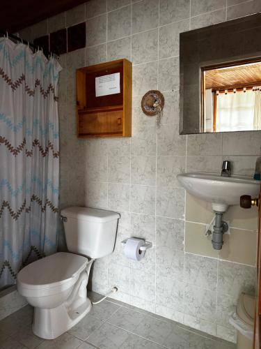 a bathroom with a toilet and a sink at Finca La Toscana in Pereira