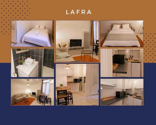 eine Collage mit Fotos von einem Schlafzimmer und einem Zimmer in der Unterkunft Lafra 2 - Chaleureux & Intime - Mon Groom in Troyes
