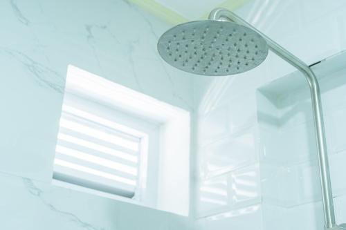 a shower head in a bathroom with a window at The Garden Galleries Boutique Hotel in Pilar