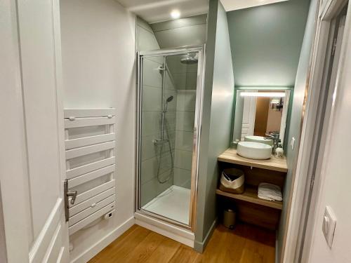 La salle de bains est pourvue d'une douche et d'un lavabo. dans l'établissement My Little Home - Le Liberté 47, à Lille
