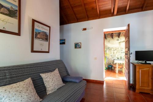 een woonkamer met een bank en een tv bij Casa Rural Las Nuevitas I in Hermigua