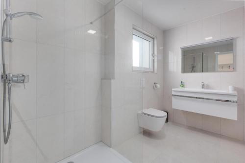 a bathroom with a shower and a toilet and a sink at Premium Apartments in Vantačići
