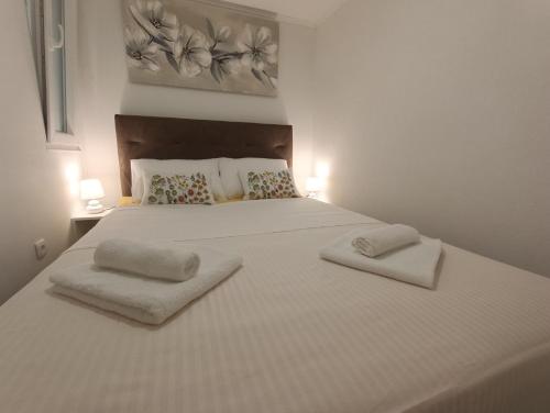 ザダルにあるApartment Belleza with private Jacuzziの大きな白いベッドと2つの枕