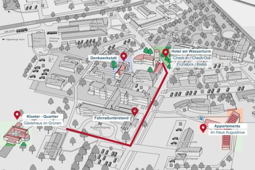 um mapa da cidade de Edimburgo com pontos vermelhos em Kloster-Quartier em Münster