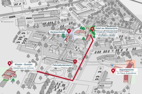 a map of the city of edinburgh with red dots at Kloster-Quartier in Münster