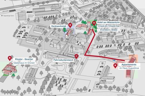 a map showing the location of the visitor center at Appartements Haus Augustinus in Münster