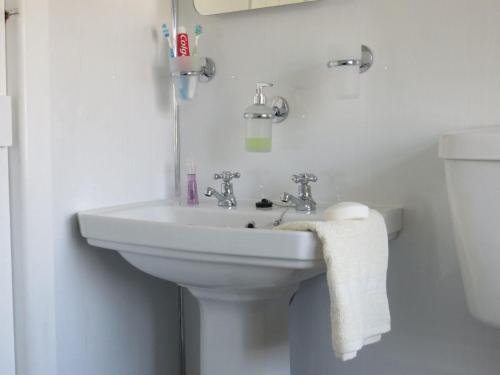 un bagno bianco con lavandino e WC di Sycamore Cottage a Boat of Garten