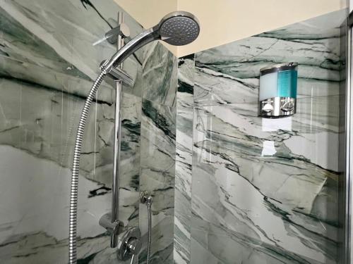 eine Dusche im Bad mit Marmorwand in der Unterkunft HomingPisa - Gemini One in Pisa