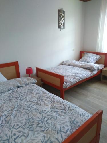 a room with two beds in a room at Gîte sur la Vallée de l'Allier in Saint-Haon