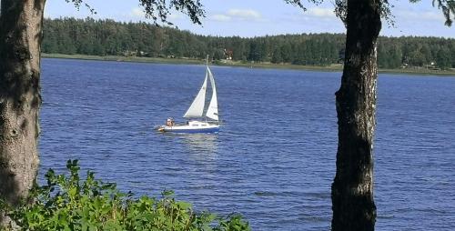 a sail boat on a large body of water at Lustro Wody in Osiek