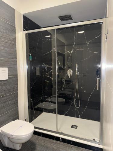 a bathroom with a glass shower with a toilet at Hotel Masaniello Luxury in Casoria