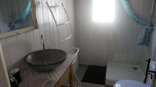 ein Badezimmer mit einem Waschbecken und einer Badewanne in der Unterkunft Mas Maurane - Le Bougainvillier aux portes d'ARLES in Tarascon