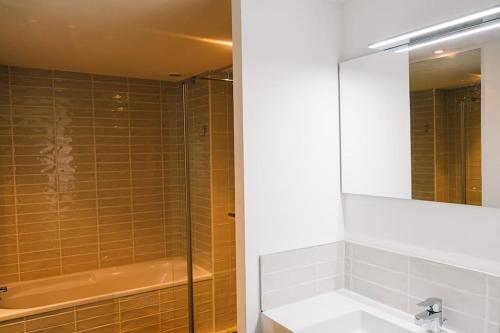 une salle de bain avec une douche, un lavabo et une baignoire dans l'établissement Magnifique duplex de 90m² au coeur de Lille, à Lille