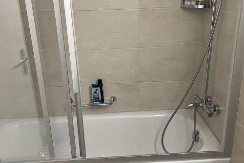 a shower in a bathroom with a glass shower backdoor at Zürich 3 Zimmer Wohnung mit Dachterrasse in Zürich