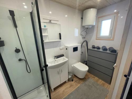 uma pequena casa de banho com WC e lavatório em TinyHaus #1 Hülben - Ortsrand - kostenlose Parkplätze em Hülben