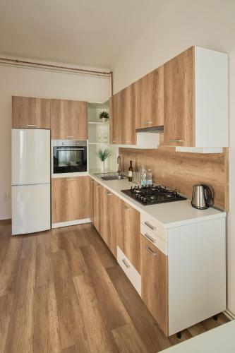 Kuchyň nebo kuchyňský kout v ubytování Stodolní Apartment