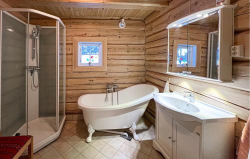 Sjusjøen的住宿－Amazing Home In Sjusjen With Wifi，带浴缸、水槽和淋浴的浴室