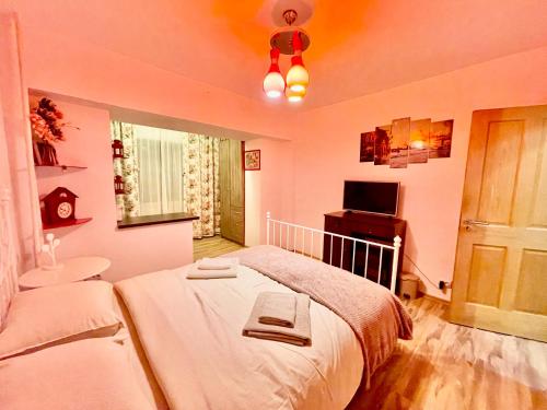 - une chambre avec un lit, un lavabo et une télévision dans l'établissement David Apartment, à Otopeni